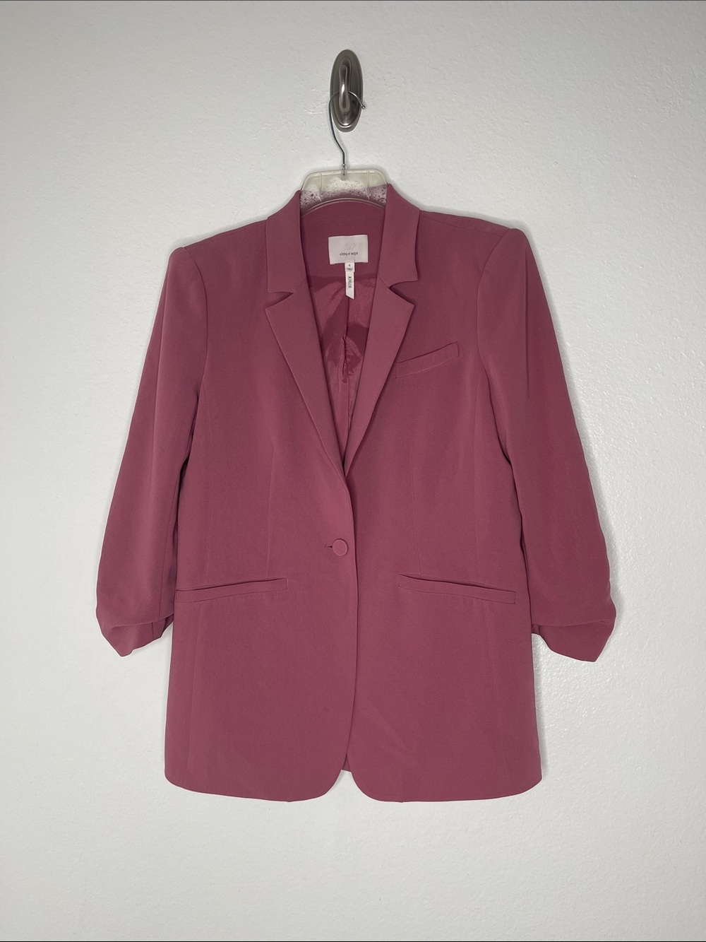 Cinq A Sept Crepe Khloe Single Button Muted Pink Ruched Sleeves Blazer Size 6